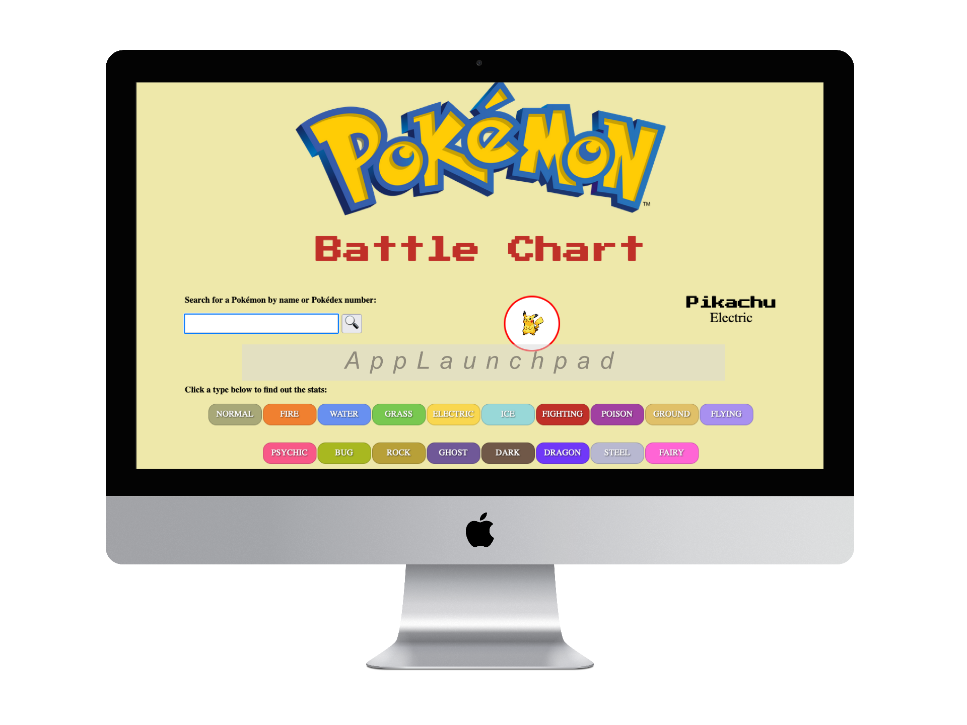 Apple destop with Pokemon Battle Chart website on screen